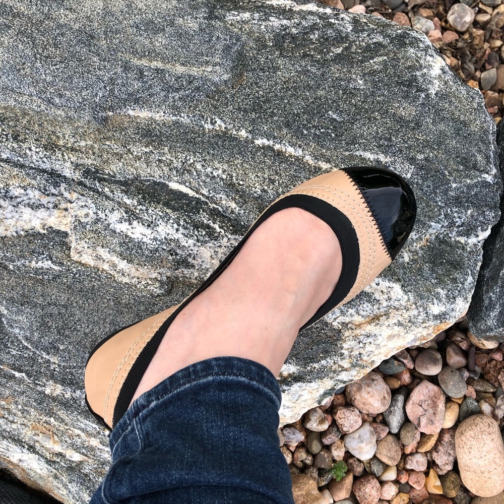 Antonio Melani Nude and Black Leather Ballet Flats